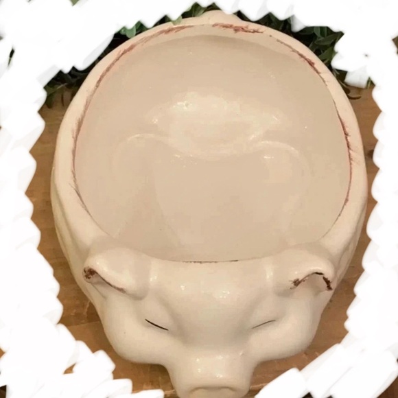 Farmhouse Large White Pig Ceramic Bowl Container - Picture 4 of 10